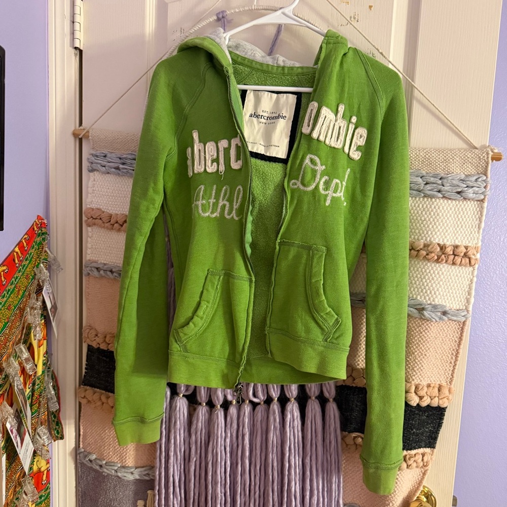 Vintage Abercrombie Vibrant Green Fleece Hoodie RARE y2k